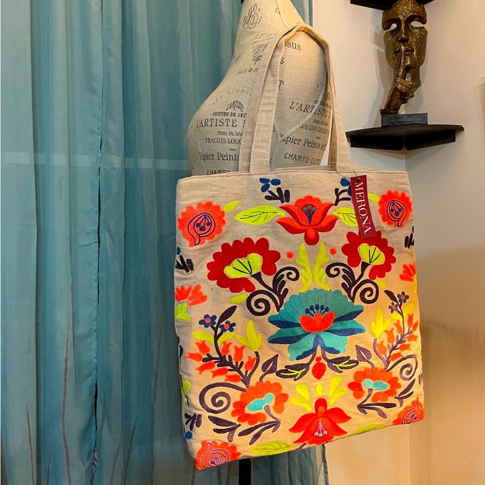 Large Embroidered Canvas Tote
